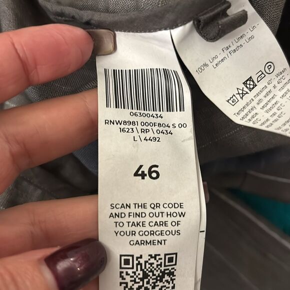 120% lino Striped Gray open front linen Cardigan, L - Picture 11 of 12